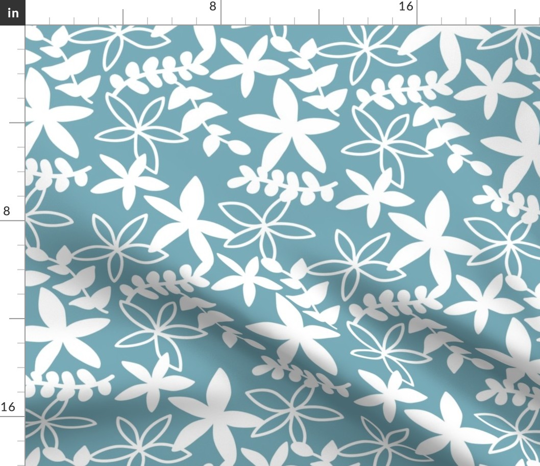Lush tropical leaves and branches summer garden  - The boys collection moody blue white