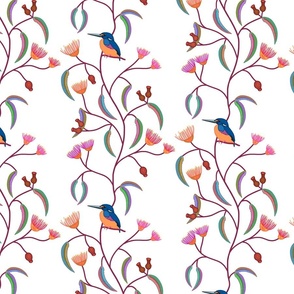 Chateau Chinoiserie (Azure Kingfisher) - peach + teal on white, medium to large 