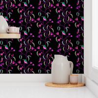 Chateau Chinoiserie (Azure Kingfisher) - magenta + emerald on black, medium to large 