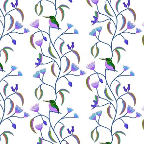 Chateau Chinoiserie (Azure Kingfisher) - lilac + green on white, medium to large 