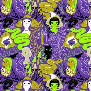 small witches sabbath. Neon salad green and violet