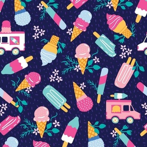 Medium Ice Cream Truck Floral Summer Popsicles
