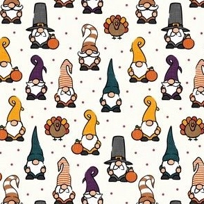 (small scale) Thanksgiving gnomes - fall gnomes turkey pumpkin - plum/green/cream - LAD21