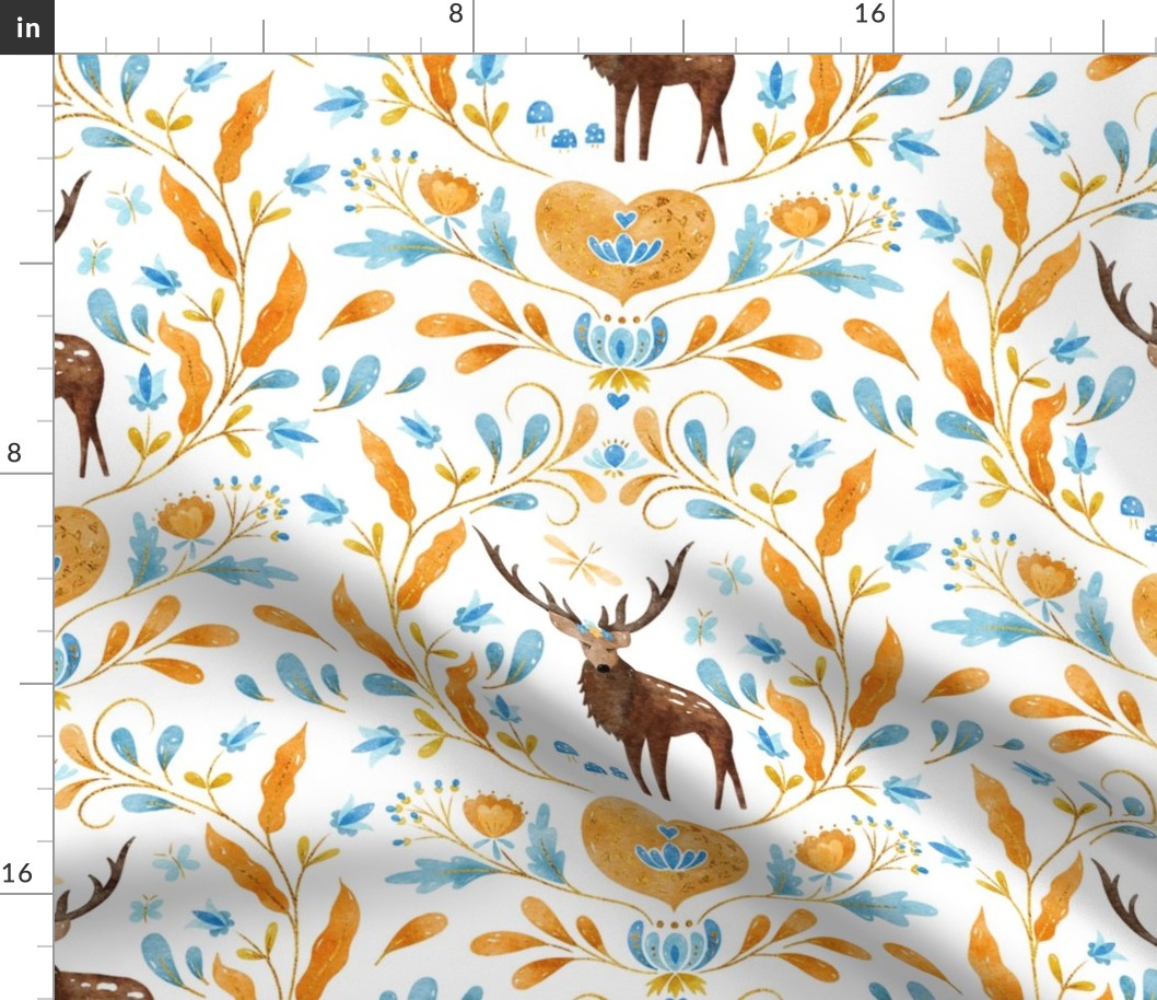 Floral Stag | Orange and Blue