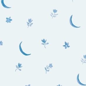 baby blue boho moonlight - watercolor moons and florals minimalistic esoteric a404-3-11