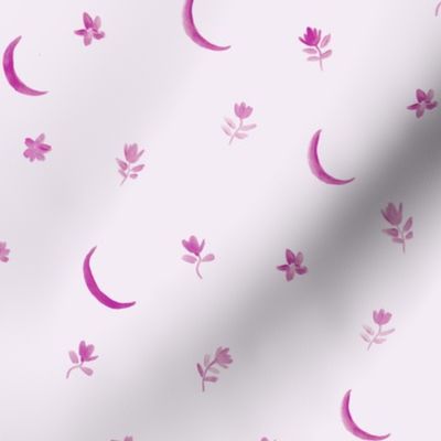 Fandango pink baby boho moonlight - watercolor moons and florals minimalistic esoteric a404-3-12