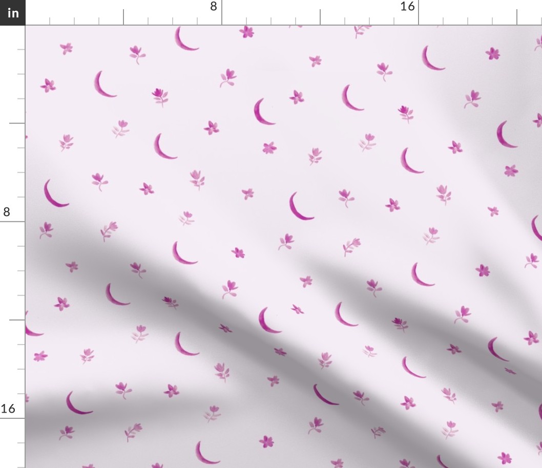 Fandango pink baby boho moonlight - watercolor moons and florals minimalistic esoteric a404-3-12