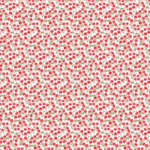 Cherry Cherry Gingham -- Red Cherries over Red Gingham with Cherry Leaves -- 1412dpi (11% of full scale)