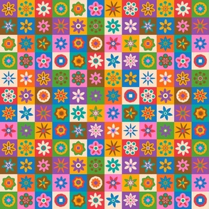 Floral Cottage Checkerboard - Match the Flowers Seek and Find Colours and Shapes - in Bright Colours - SMALL Scale - UnBlink Studio by Jackie Tahara