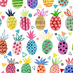 Geo Pineapples Multicolored White Large Jumbo