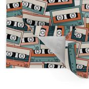 Retro Audio Tape Cassette in Peach Teal Orange Blue Green