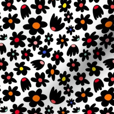 Black Flowers with Rainbow Middles on White Background - 5x5