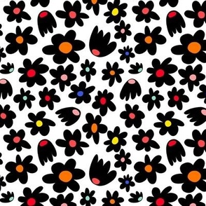 Black Flowers with Rainbow Middles on White Background - 5x5