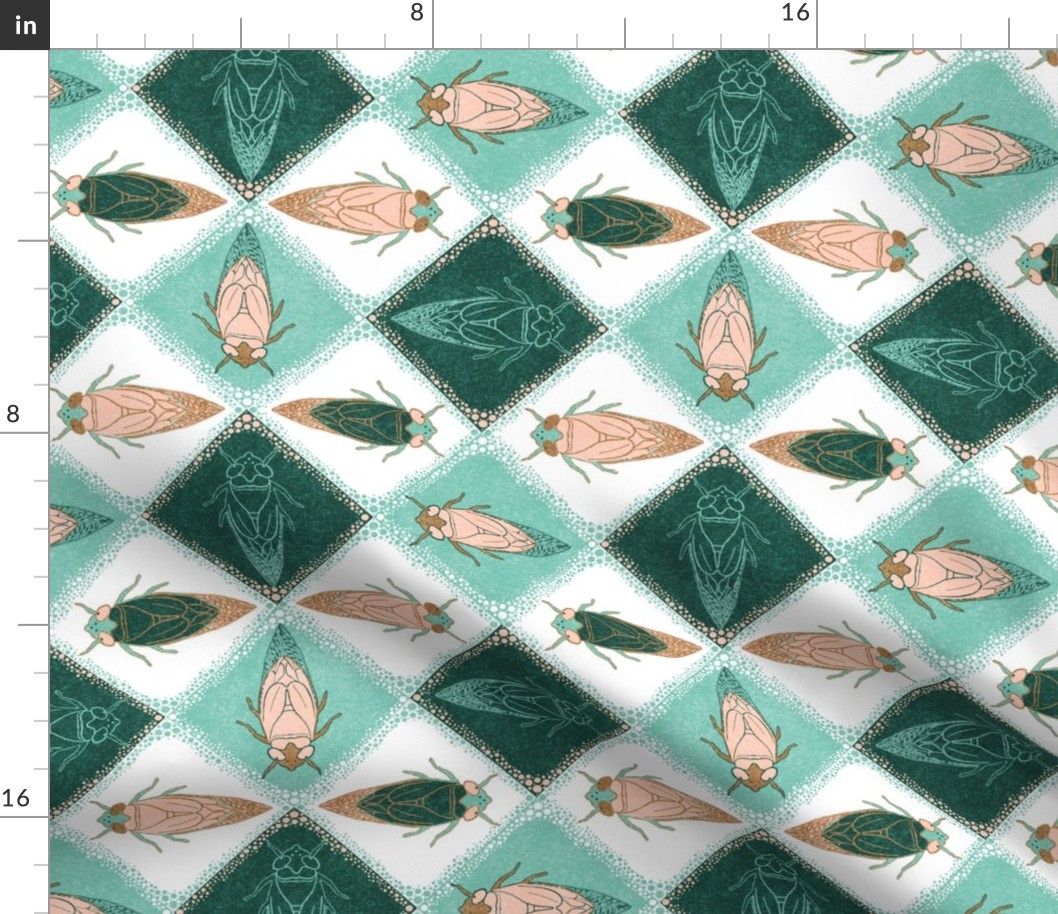 Retro Cicadas on Green Grid