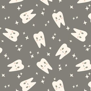 Sparkling Clean Kawaii Teeth on Gray (Large Scale)