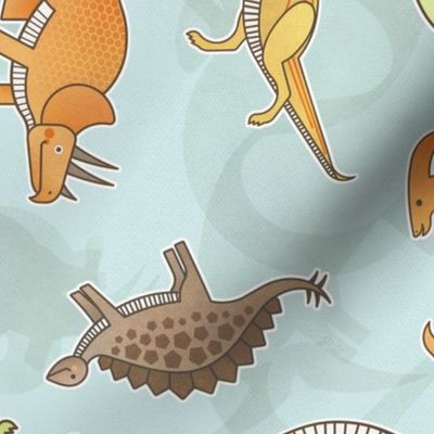 Ditsy Dinos Extra Large Teal- Happy Dinosaurs Coordinate- Adventure- Orange- Green- Yellow- Brown- Teal- Home Decor- Wallpaper