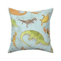 Ditsy Dinos Extra Large Teal- Happy Dinosaurs Coordinate- Adventure- Orange- Green- Yellow- Brown- Teal- Home Decor- Wallpaper