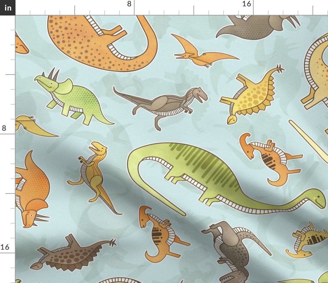 Ditsy Dinos Extra Large Teal- Happy Dinosaurs Coordinate- Adventure- Orange- Green- Yellow- Brown- Teal- Home Decor- Wallpaper