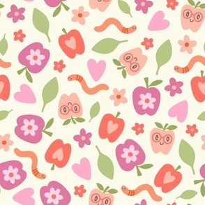 Cute Apples & Flowers in Bright Colors (Large Scale)