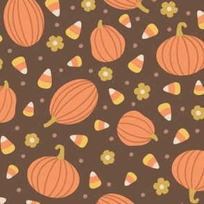 Pumpkins, Candy Corn, & Flowers in Muted Colors (Large Scale)