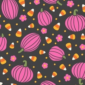 Pumpkins, Candy Corn, & Flowers: Pink (Large Scale)