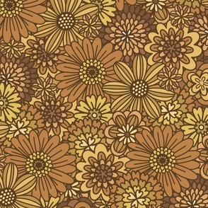 Brown Retro Flower Outlines  (Large Scale)