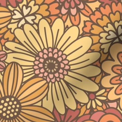 Red, Orange & Yellow Retro Flower Outlines  (Large Scale)