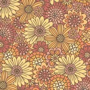 Red, Orange & Yellow Retro Flower Outlines  (Large Scale)