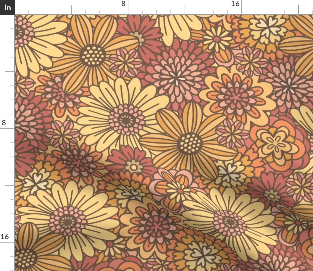 Red, Orange & Yellow Retro Flower Outlines  (Large Scale)