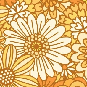 Orange & Yellow Retro Flower Outlines  (Large Scale)