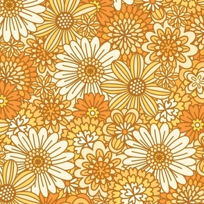 Orange & Yellow Retro Flower Outlines  (Large Scale)