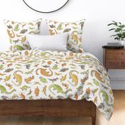 Ditsy Dinos Extra Large- Happy Dinosaurs Coordinate- Adventure- Orange- Green- Yellow- Brown- Off White- Home Decor- Wallpaper