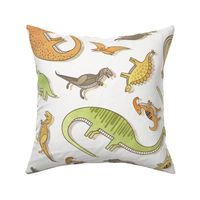 Ditsy Dinos Extra Large- Happy Dinosaurs Coordinate- Adventure- Orange- Green- Yellow- Brown- Off White- Home Decor- Wallpaper