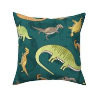 Ditsy Dinos Extra Large Dark Green- Happy Dinosaurs Coordinate- Adventure- Orange- Green- Yellow- Brown- Home Decor- Wallpaper2