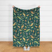 Ditsy Dinos Extra Large Dark Green- Happy Dinosaurs Coordinate- Adventure- Orange- Green- Yellow- Brown- Home Decor- Wallpaper2