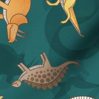 Ditsy Dinos Extra Large Dark Green- Happy Dinosaurs Coordinate- Adventure- Orange- Green- Yellow- Brown- Home Decor- Wallpaper2