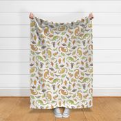 Ditsy Dinos Large- Happy Dinosaurs Coordinate- Adventure- Orange- Green- Yellow- Brown- Off White- Home Decor- Wallpaper