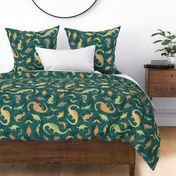 Ditsy Dinos Large Dark Green- Happy Dinosaurs Coordinate- Adventure- Orange- Green- Yellow- Brown- Home Decor- Wallpaper2