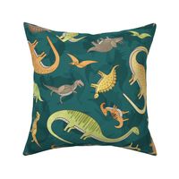 Ditsy Dinos Large Dark Green- Happy Dinosaurs Coordinate- Adventure- Orange- Green- Yellow- Brown- Home Decor- Wallpaper2