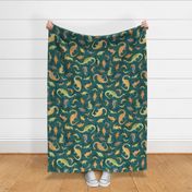 Ditsy Dinos Large Dark Green- Happy Dinosaurs Coordinate- Adventure- Orange- Green- Yellow- Brown- Home Decor- Wallpaper2