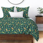 Ditsy Dinos Medium Dark Green- Happy Dinosaurs Coordinate- Adventure- Orange- Green- Yellow- Brown- Home Decor- Wallpaper2