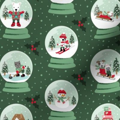 Winter Dog Snowglobes - Green, Large Scale