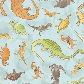 Ditsy Dinos Small Teal- Happy Dinosaurs Coordinate- Adventure- Orange- Green- Yellow- Brown- Teal- Home Decor- Dino Nursery Wallpaper- Dinosaur Wallpaper- Paleontology