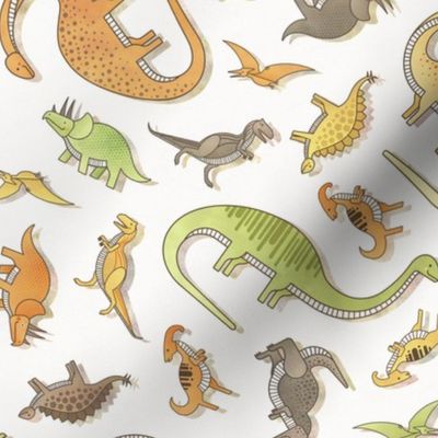 Ditsy Dinos Small- Happy Dinosaurs Coordinate- Adventure- Orange- Green- Yellow- Brown- Off White- Earth Tones- Wallpaper- Dino Nursery Wallpaper- Dinosaur Wallpaper- Paleontology