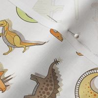 Ditsy Dinos Small- Happy Dinosaurs Coordinate- Adventure- Orange- Green- Yellow- Brown- Off White- Earth Tones- Wallpaper- Dino Nursery Wallpaper- Dinosaur Wallpaper- Paleontology