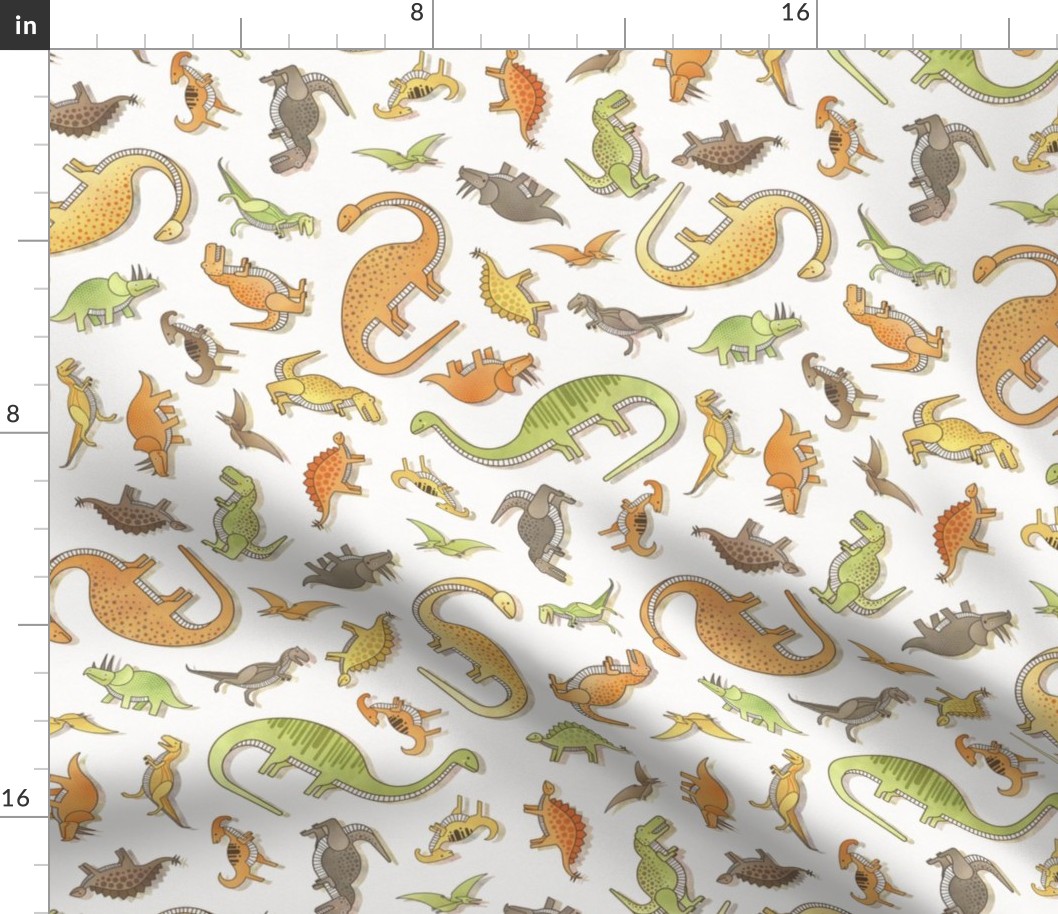 Ditsy Dinos Small- Happy Dinosaurs Coordinate- Adventure- Orange- Green- Yellow- Brown- Off White- Earth Tones- Wallpaper- Dino Nursery Wallpaper- Dinosaur Wallpaper- Paleontology