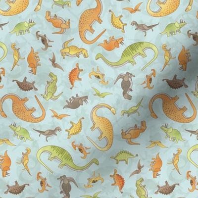 Ditsy Dinos Mini Teal- Happy Dinosaurs Coordinate- Adventure- Orange- Green- Yellow- Brown- Teal- Home Decor- Dino Nursery Wallpaper- Dinosaur Wallpaper- Paleontology