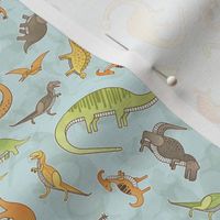 Ditsy Dinos Mini Teal- Happy Dinosaurs Coordinate- Adventure- Orange- Green- Yellow- Brown- Teal- Home Decor- Dino Nursery Wallpaper- Dinosaur Wallpaper- Paleontology