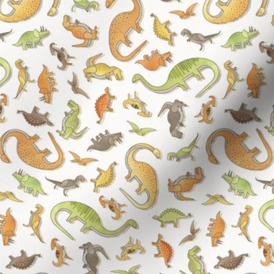 Ditsy Dinos Mini- Happy Dinosaurs Coordinate- Adventure- Orange- Green- Yellow- Brown- Off White- Home Decor- Dino Nursery Wallpaper- Dinosaur Wallpaper- Paleontology