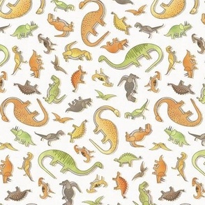 Ditsy Dinos Mini- Happy Dinosaurs Coordinate- Adventure- Orange- Green- Yellow- Brown- Off White- Home Decor- Dino Nursery Wallpaper- Dinosaur Wallpaper- Paleontology